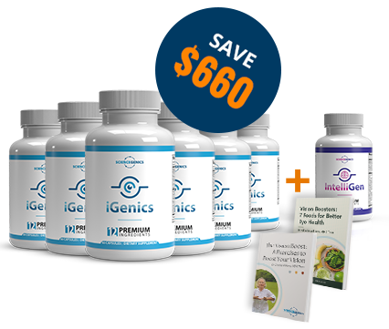 iGenics six-bottle package with advertised promotional bonuses