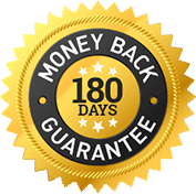 Promotional 180-day money-back guarantee seal