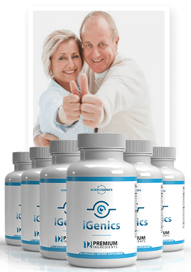 Senior couple pictured with iGenics product bottles